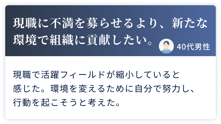 現職に不満を募らせるより、新たな環境で組織に貢献したい。
