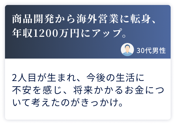 商品開発から海外営業に転身、年収1200万円にアップ。